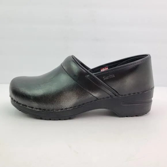 Sanita Womens Size EU 42 US 11 Black Silver Leather Slip On Work Clog Shoes