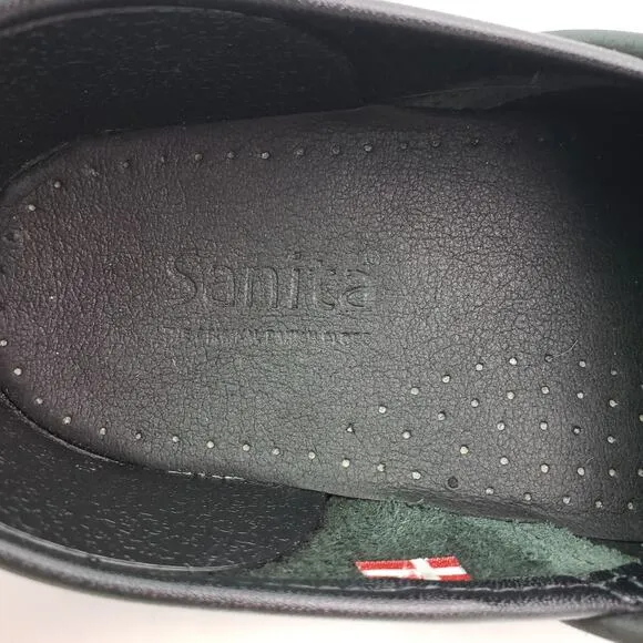 Sanita Womens Size EU 42 US 11 Black Silver Leather Slip On Work Clog Shoes