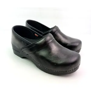 Sanita Womens Size EU 42 US 11 Black Silver Leather Slip On Work Clog Shoes