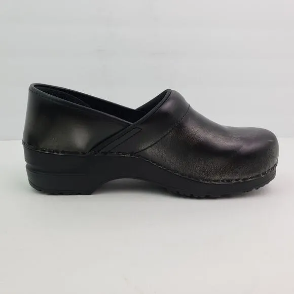 Sanita Womens Size EU 42 US 11 Black Silver Leather Slip On Work Clog Shoes
