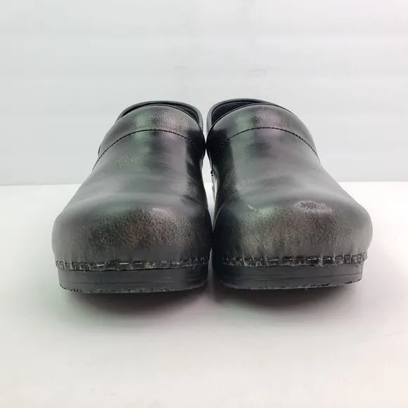 Sanita Womens Size EU 42 US 11 Black Silver Leather Slip On Work Clog Shoes