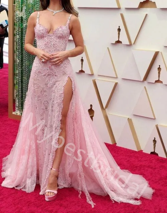 Sexy Spaghetti straps V-neck  Side slit A-line Long Prom Dress,PDS1094