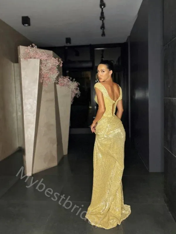 Sexy Square Sleeveless Side Slit Mermaid Long Prom Dress,PDS11540