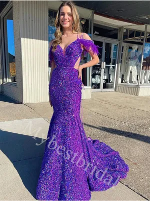 Sexy V-neck Off shoulder Mermaid Prom Dresses,PDS0974