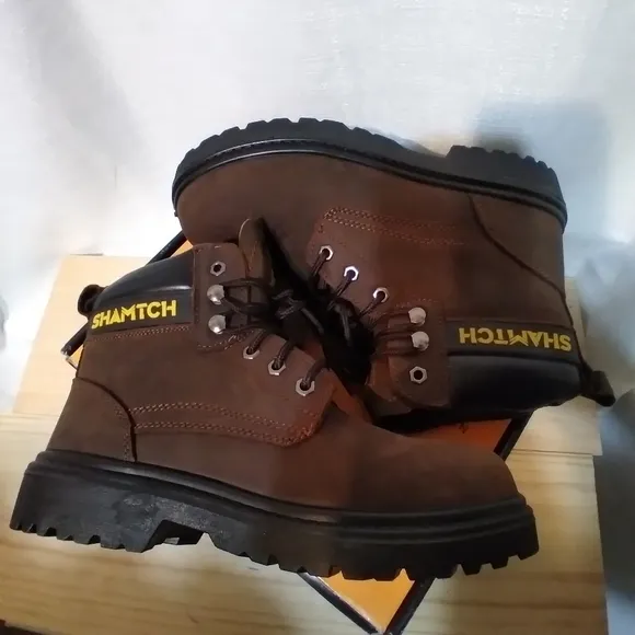Shamtch Boots Mens Size 8 Nubuck Brown Waterproof Steel Toe Nwt