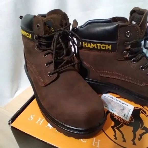 Shamtch Boots Mens Size 8 Nubuck Brown Waterproof Steel Toe Nwt