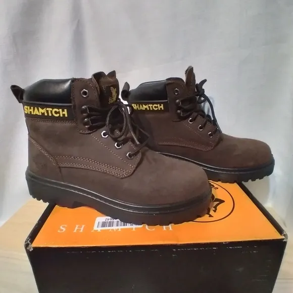 Shamtch Boots Mens Size 8 Nubuck Brown Waterproof Steel Toe Nwt