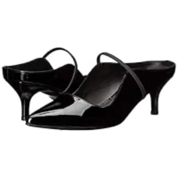 SIGERSON MORRISON Beryl Mule Pumps Ponted Toe Black Patent Leather Heeled Shoes
