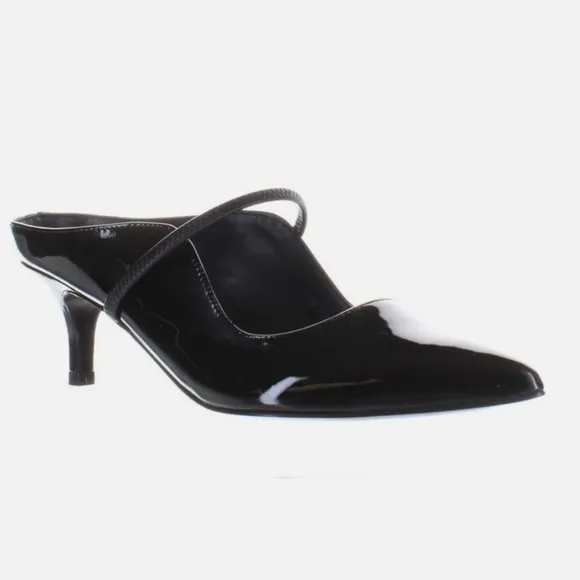 SIGERSON MORRISON Beryl Mule Pumps Ponted Toe Black Patent Leather Heeled Shoes