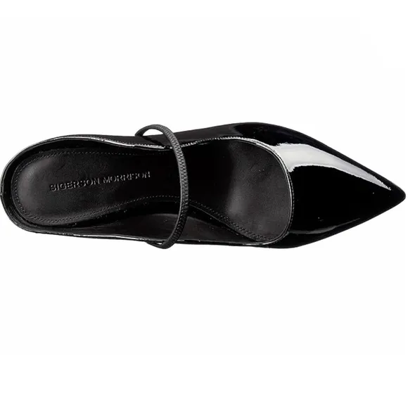 SIGERSON MORRISON Beryl Mule Pumps Ponted Toe Black Patent Leather Heeled Shoes