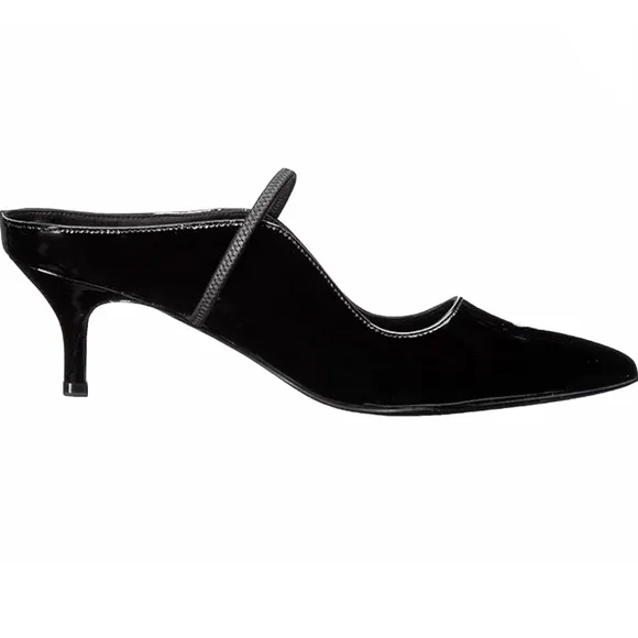 SIGERSON MORRISON Beryl Mule Pumps Ponted Toe Black Patent Leather Heeled Shoes