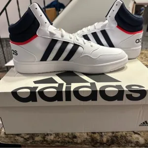 Size 13- Adidas Hoops 3.0 Mid White Vivid Red Navy