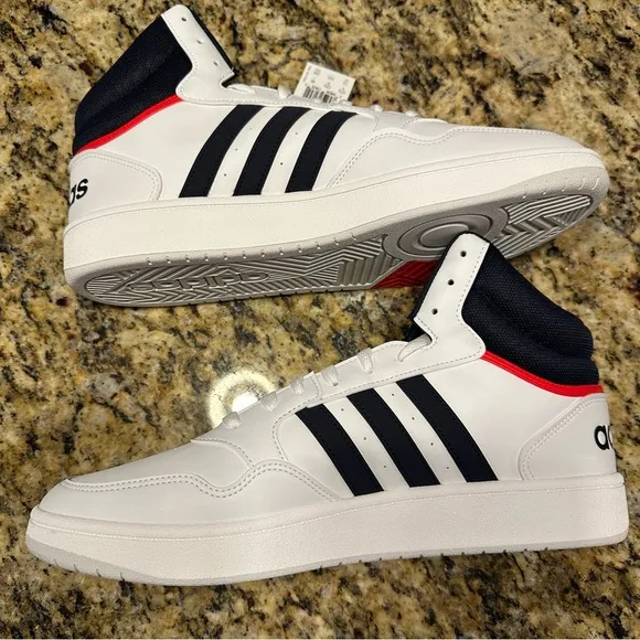 Size 13- Adidas Hoops 3.0 Mid White Vivid Red Navy