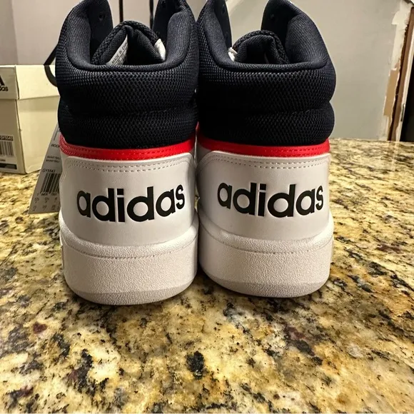 Size 13- Adidas Hoops 3.0 Mid White Vivid Red Navy