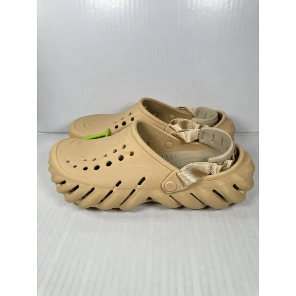 Size 9 Crocs Echo Mens Slip On Clogs Shoes Wheat Beige Comfort 207937-209 NEW