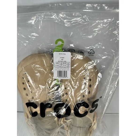 Size 9 Crocs Echo Mens Slip On Clogs Shoes Wheat Beige Comfort 207937-209 NEW