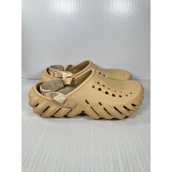 Size 9 Crocs Echo Mens Slip On Clogs Shoes Wheat Beige Comfort 207937-209 NEW