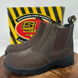 Skechers Boots Wm 10 Workshire Jannit Brown Comp Toe Safety Chelsea Pull On