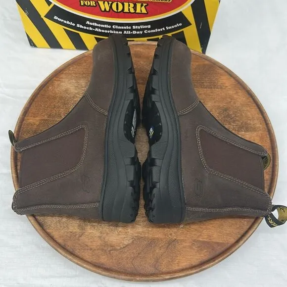 Skechers Boots Wm 10 Workshire Jannit Brown Comp Toe Safety Chelsea Pull On