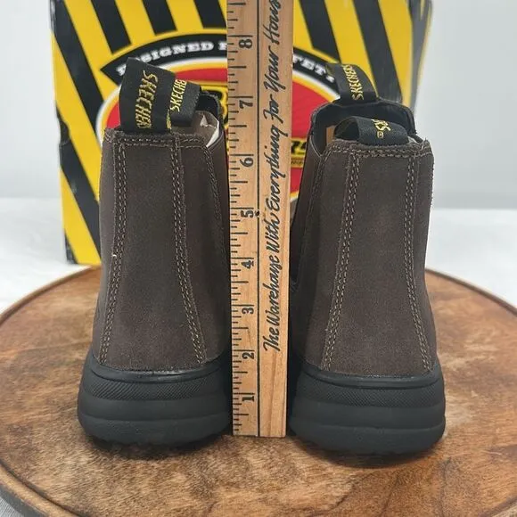 Skechers Boots Wm 10 Workshire Jannit Brown Comp Toe Safety Chelsea Pull On