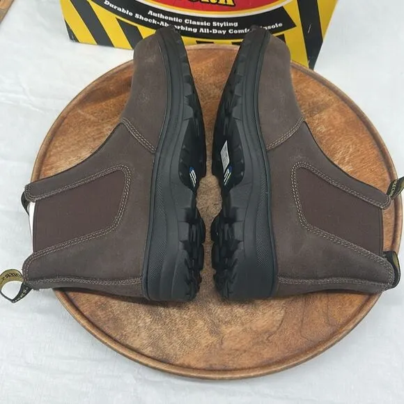 Skechers Boots Wm 10 Workshire Jannit Brown Comp Toe Safety Chelsea Pull On