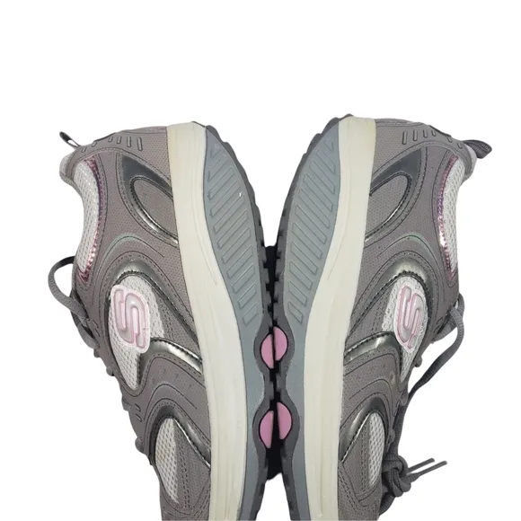 Skechers Gray Pink Metallic Action Packed Shape Ups Women's Size 8 Walking Shoes