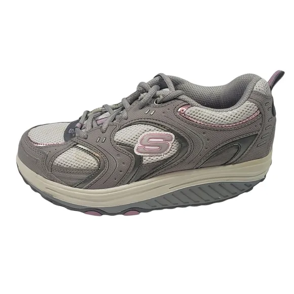 Skechers Gray Pink Metallic Action Packed Shape Ups Women's Size 8 Walking Shoes