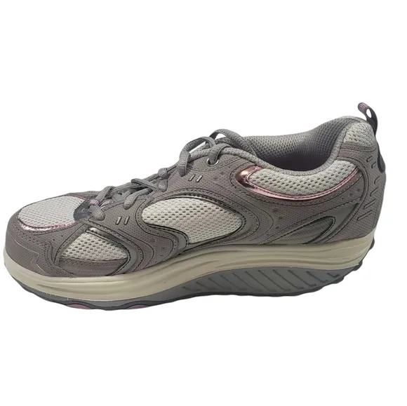Skechers Gray Pink Metallic Action Packed Shape Ups Women's Size 8 Walking Shoes