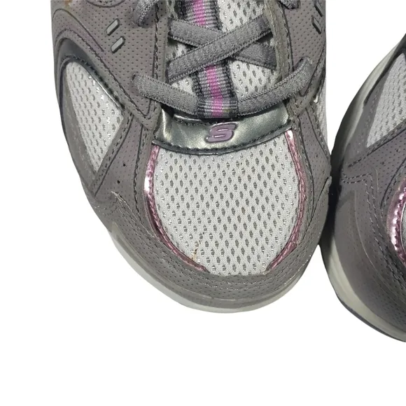 Skechers Gray Pink Metallic Action Packed Shape Ups Women's Size 8 Walking Shoes