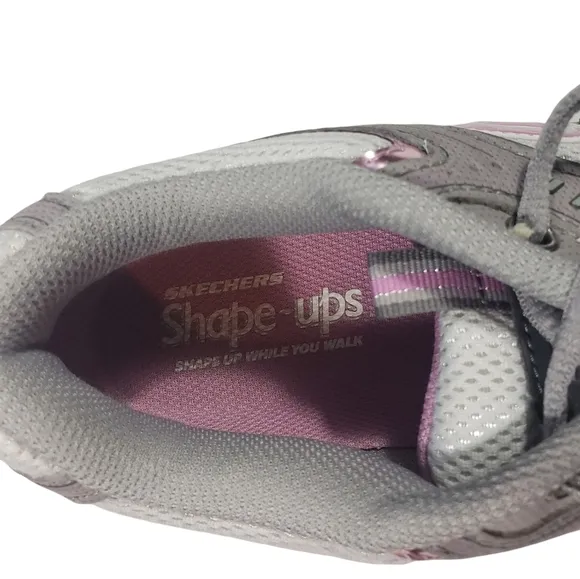 Skechers Gray Pink Metallic Action Packed Shape Ups Women's Size 8 Walking Shoes