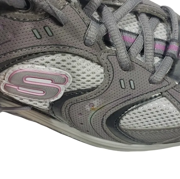 Skechers Gray Pink Metallic Action Packed Shape Ups Women's Size 8 Walking Shoes