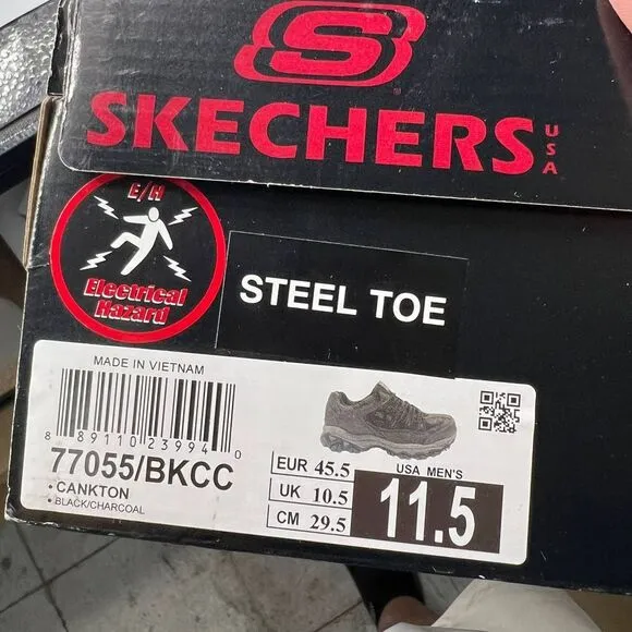 Skechers Work Shoes Men 77055 Relaxed Fit‎ Cankton Black Steel Toe Size 11.5