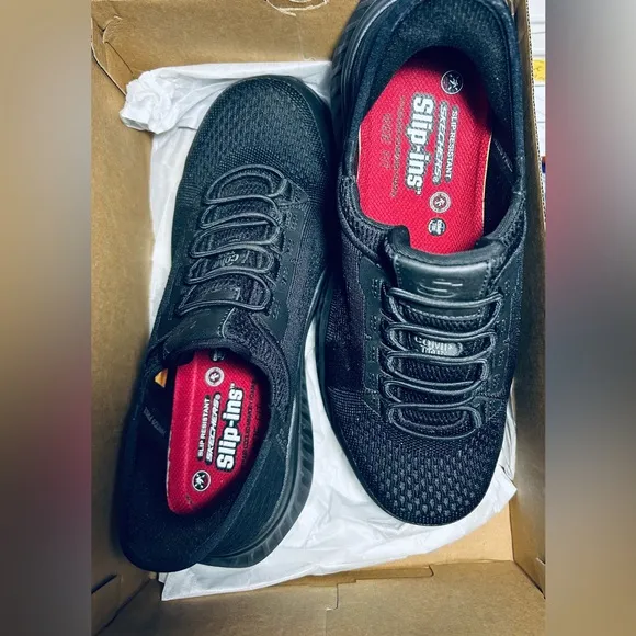 SKECHERS® Work Tilido - Fletchit Comp Toe Black Shoes Men's Size 8W New in Box