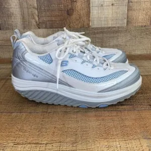 Skechers Shape Ups White Gray Blue Walking‎ Shoe Women's 9 Toning Shoes