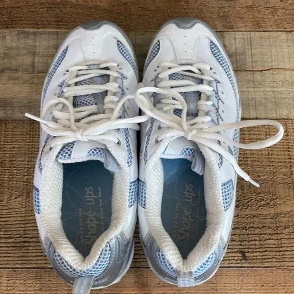 Skechers Shape Ups White Gray Blue Walking‎ Shoe Women's 9 Toning Shoes