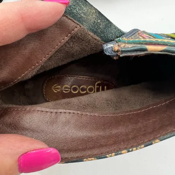 Socofy Womens Size 39 US 8 Artsy Leather Ankle Boots Multicolor Boho Chic Hippie