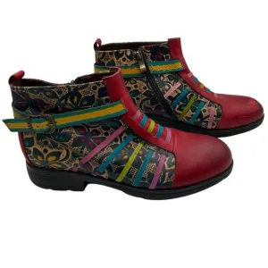 Socofy Womens Size 39 US 8 Artsy Leather Ankle Boots Multicolor Boho Chic Hippie