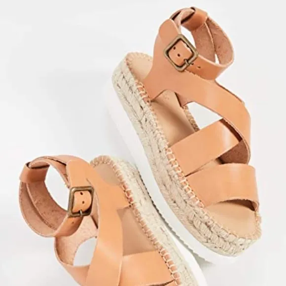 Soludos Olympia Brown Tan Leather Platform Espadrille Sandals Anthropologie 9