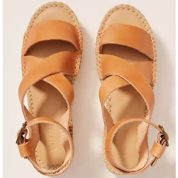 Soludos Olympia Brown Tan Leather Platform Espadrille Sandals Anthropologie 9