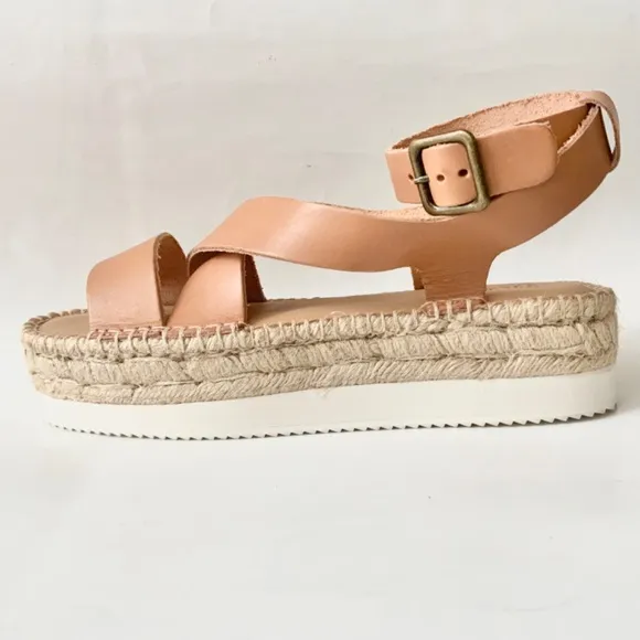 Soludos Olympia Brown Tan Leather Platform Espadrille Sandals Anthropologie 9