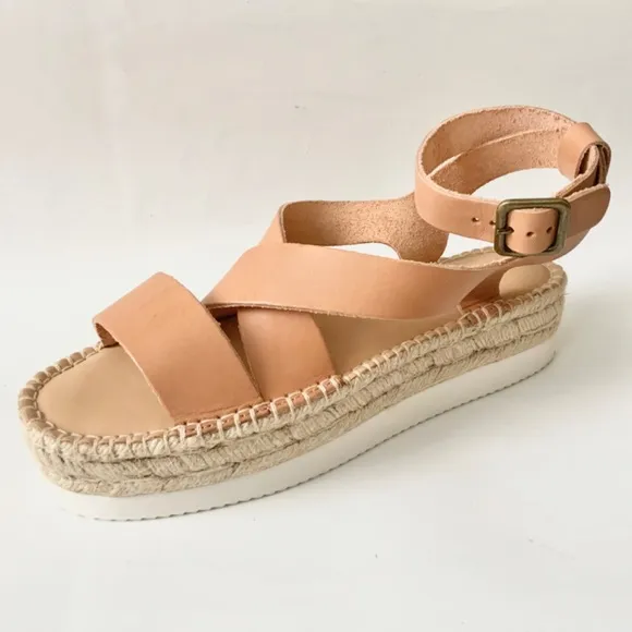 Soludos Olympia Brown Tan Leather Platform Espadrille Sandals Anthropologie 9