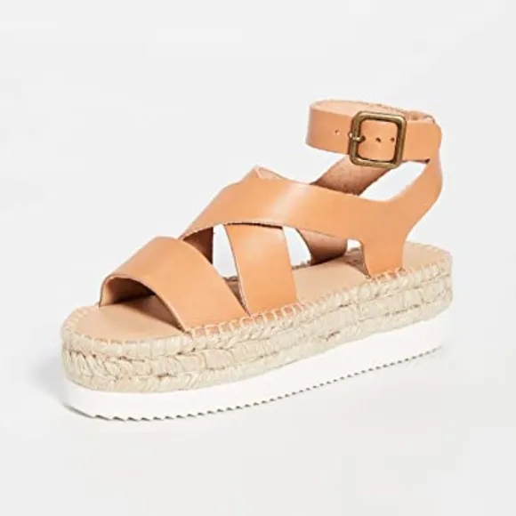 Soludos Olympia Brown Tan Leather Platform Espadrille Sandals Anthropologie 9
