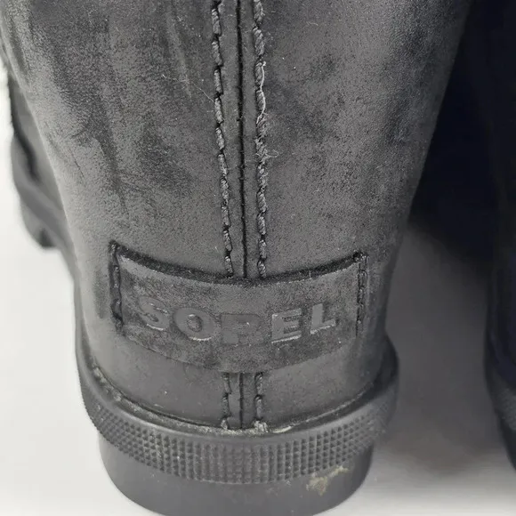 Sorel Women's Joan Of Arctic Black Leather Wedge Zip Bootie Waterproof Size 10