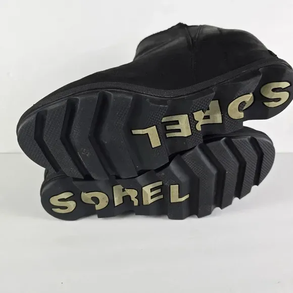 Sorel Women's Joan Of Arctic Black Leather Wedge Zip Bootie Waterproof Size 10