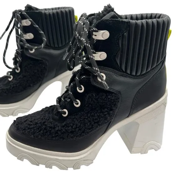 Sorel Womens Size 6.5 Waterproof Brex Heel Boots Black White Lace Up 4&quot; NWT