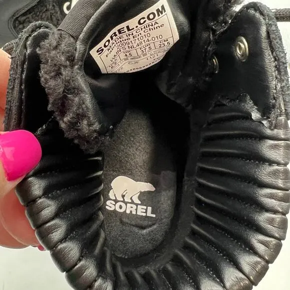 Sorel Womens Size 6.5 Waterproof Brex Heel Boots Black White Lace Up 4&quot; NWT