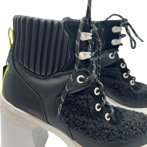 Sorel Womens Size 6.5 Waterproof Brex Heel Boots Black White Lace Up 4&quot; NWT