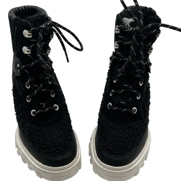 Sorel Womens Size 6.5 Waterproof Brex Heel Boots Black White Lace Up 4&quot; NWT