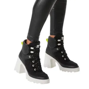 Sorel Womens Size 6.5 Waterproof Brex Heel Boots Black White Lace Up 4&quot; NWT