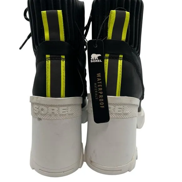 Sorel Womens Size 6.5 Waterproof Brex Heel Boots Black White Lace Up 4&quot; NWT
